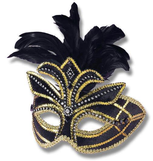 Fancy Black Feathered Venetian Adult Mask by HalloweenStore.com