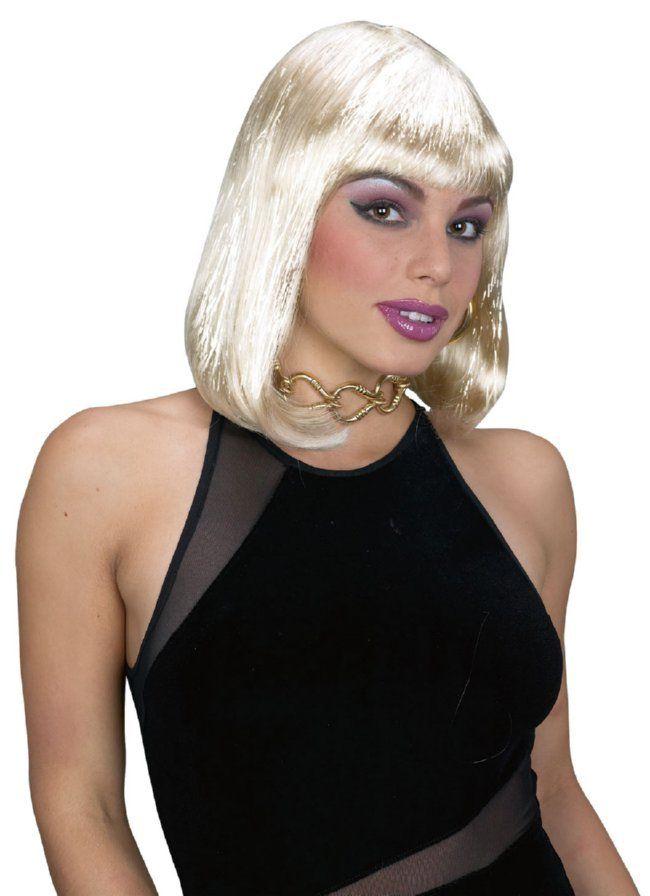 Blonde Tinsel Bob Wig With Bangs Sexy Costume Wig by HalloweenStore.com