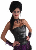 Sexy Slick and Evil Strapless Adult Faux Leather Black Corset with front Zipper by HalloweenStore.com