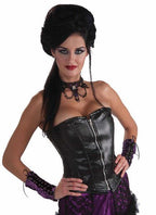 Sexy Slick and Evil Strapless Adult Faux Leather Black Corset with front Zipper by HalloweenStore.com