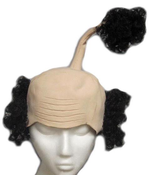 Sensei Wig Latex Bald Cap with Curly Black Hair Funny Costume Headpiece by HalloweenStore.com