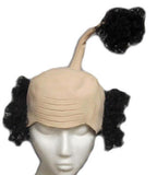 Sensei Wig Latex Bald Cap with Curly Black Hair Funny Costume Headpiece by HalloweenStore.com