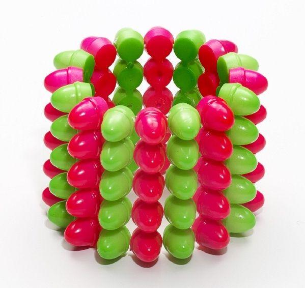 80s Punk Club Candy Rounded 5 Row Spike Green & Pink Costume Accessory Bracelet by HalloweenStore.com