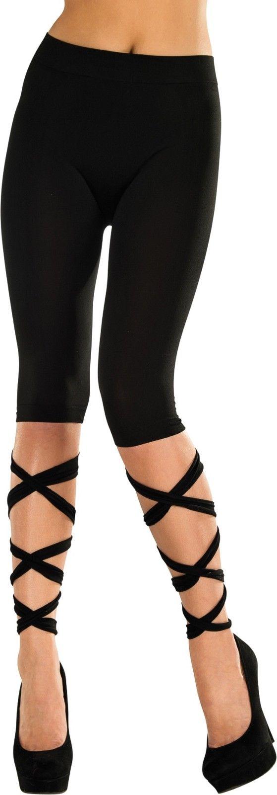 Lace Down Black Capri Adult Leggings with Lace Ties by HalloweenStore.com