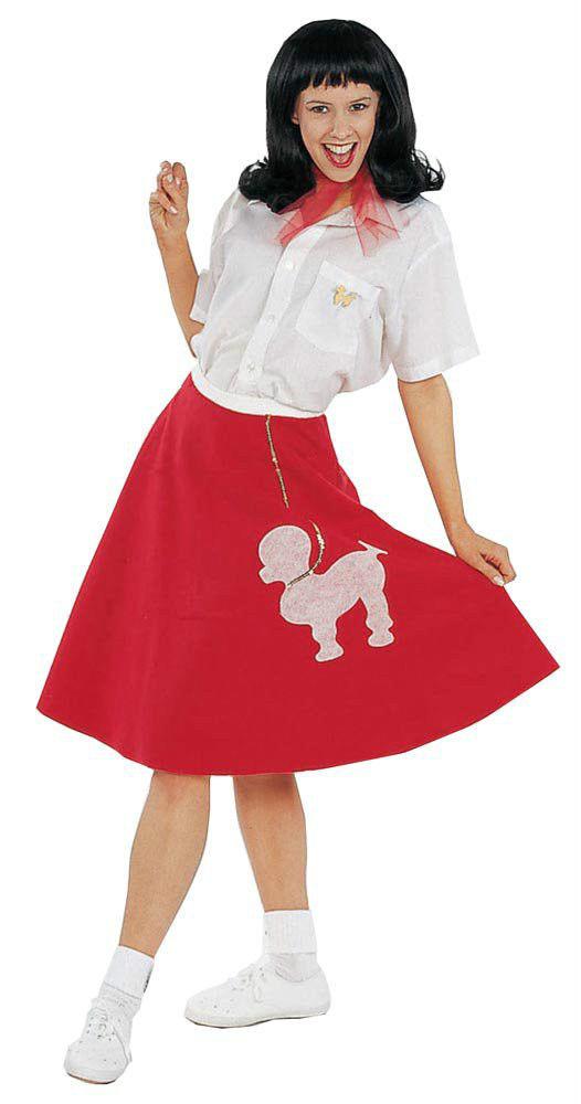 Red Felt Poodle Skirt Fifties Adult Costume by HalloweenStore.com