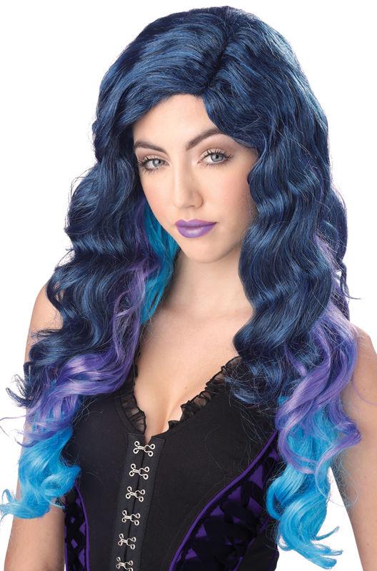 Blue Purple Color Cascade Long Curly Wig by HalloweenStore.com