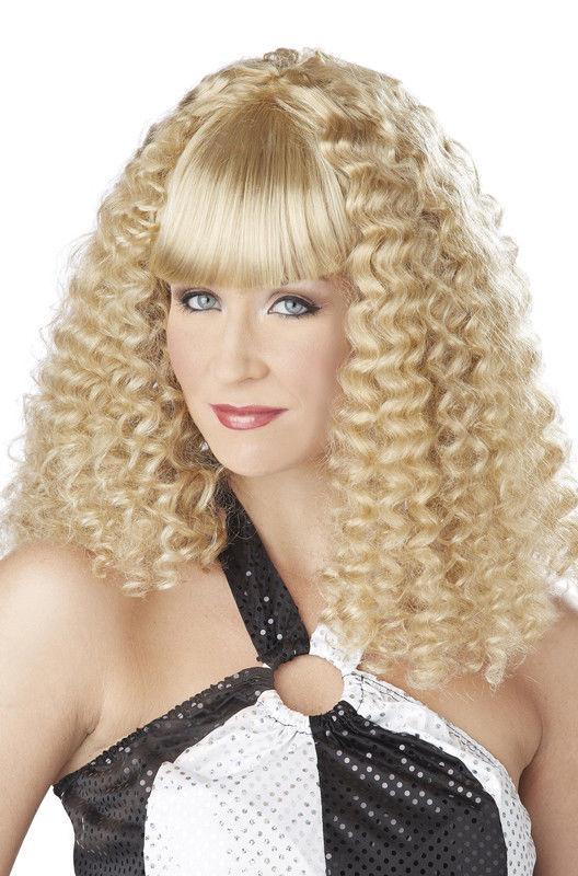 Blonde Disco Lady Spiral Curl Wig with Bangs by HalloweenStore.com