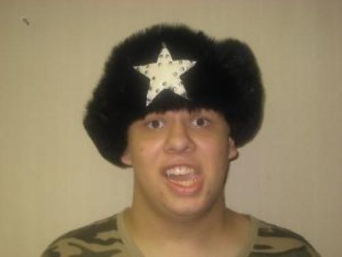 Winter Black Bomber Hat with Black Fur and White Star by HalloweenStore.com