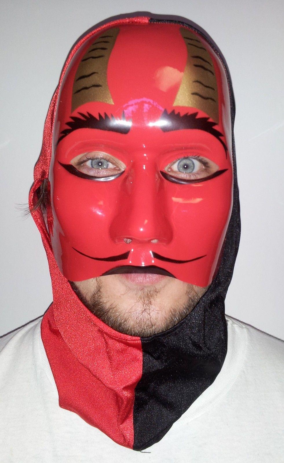 Scary Rigid Plastic Devil Mask with Attached Fabric by HalloweenStore.com