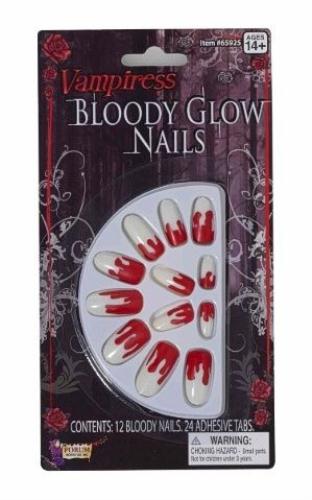 Vampiress Bloody Glow in the Dark Press On Fingernails with Bloody Tips by HalloweenStore.com