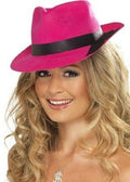 Flocked Plastic Neon Pink Trilby Fedora Costume Hat by HalloweenStore.com