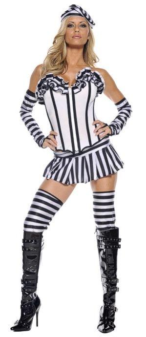 5 Piece Women's Man Slaughter Sexy Convict Adult Plus Size Costume 1X/2X by HalloweenStore.com