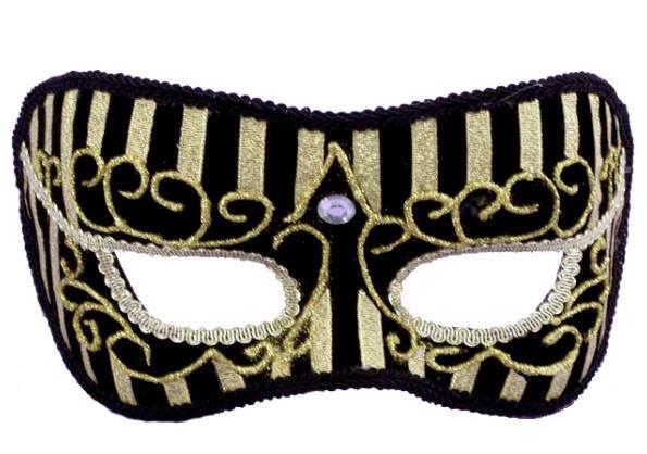 Black and Gold Striped Oriental Venetian Mask Mardi Gras Masquerade by HalloweenStore.com