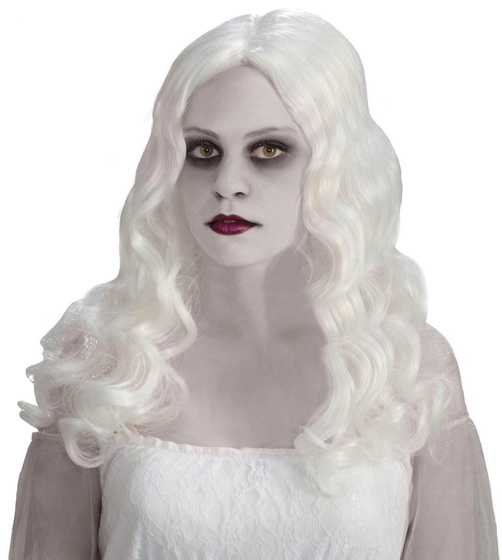 Womens Spirited Ghost Wig Long White Wavy Wig by HalloweenStore.com