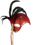 Red Mystique Venetian Masquerade Mask with Feathers by HalloweenStore.com