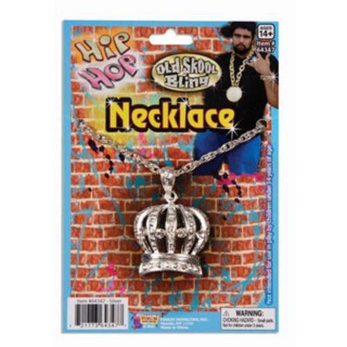 Silver Hip Hop Crown Necklace Costume Jewelry by HalloweenStore.com