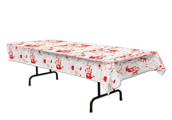 Beistle Bloody Handprints and Blood Splatter Tablecover Halloween Decoration by HalloweenStore.com
