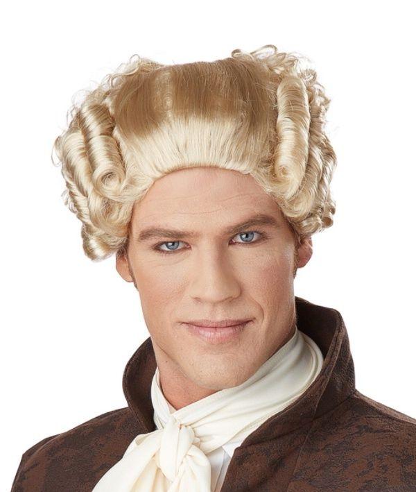 Blonde 18th Century Colonial Peruke Curly Wig with Ponytail by HalloweenStore.com
