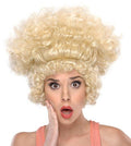 Shocked Ladies Big Blonde Curly Costume Wig Standing on End by HalloweenStore.com