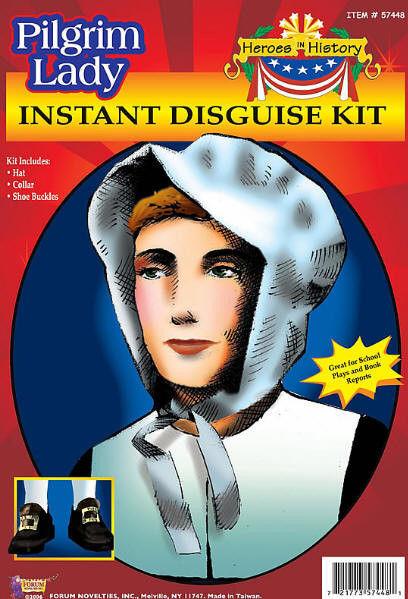 Pilgrim Lady Instant Disguise Costume Hat Collar Shoe Buckles Kit Thanksgiving by HalloweenStore.com