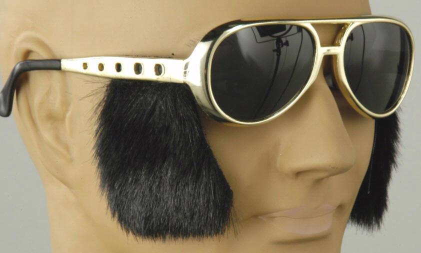 King of Rock N Roll Elvis Presley Glasses with Side Burns Gold Sunglasses by HalloweenStore.com