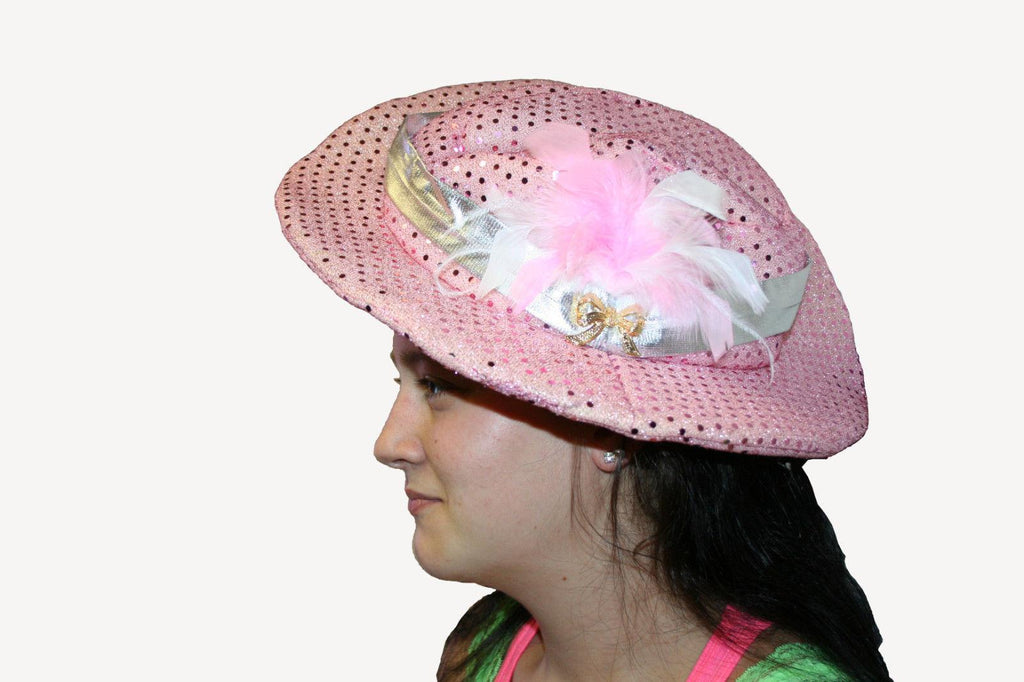 Rhinestone Pink Sequin Cowgirl Gal Feather Girl Dress Up Costume Hat by HalloweenStore.com