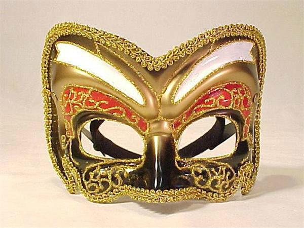 Black Gold and Red Venetian Masquerade Mask with Glitter 57260 by HalloweenStore.com