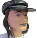 Motorcycle Biker Leather Look Costume Hat Cap with Attached Dark Brown Hair by HalloweenStore.com