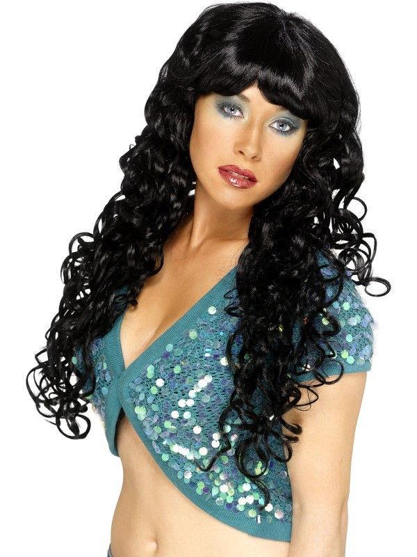 Long Curly Black Siren Women's Costume Wig One Size by HalloweenStore.com