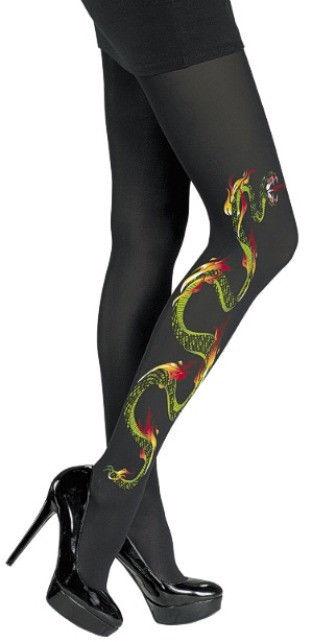 Black Opaque Nylon Pantyhose with Printed Snake Design by HalloweenStore.com