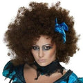 Once Upon a Nightmare Killerella Brown Afro Wig with Blue Ribbon Bow by HalloweenStore.com