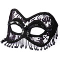 Venetian Style Black Masquerade Lace Half Mask with Sequins and Beads 58653 by HalloweenStore.com