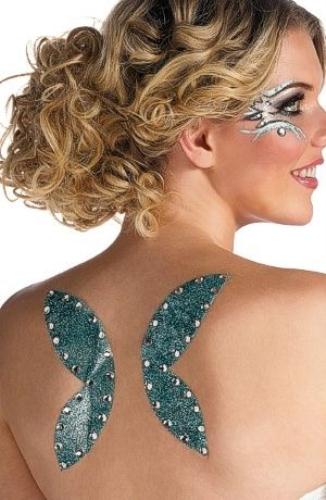 Fairy Wings Glitter Fake Temporary Tattoo Blue by HalloweenStore.com