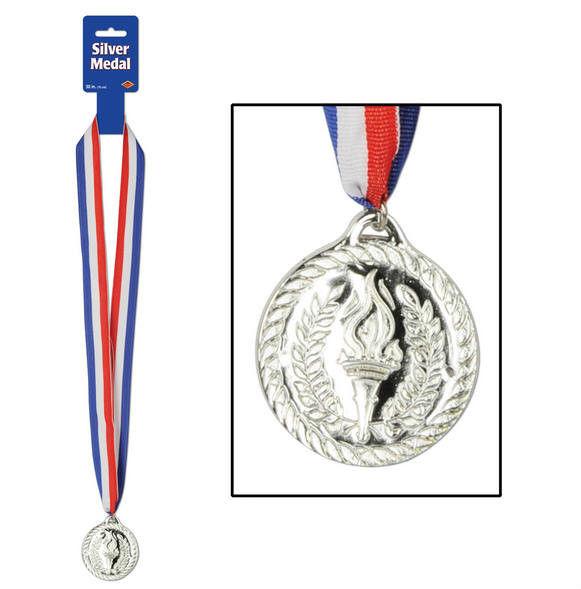 Plastic Silver Medal with Ribbon Award Prize by HalloweenStore.com