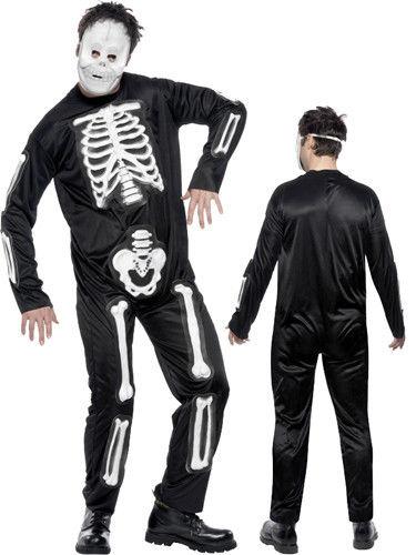 Adult Male Skeleton Jumpsuit Costume and Mask by HalloweenStore.com