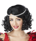 Ritzy Black Curly Flapper Wig with Rhinestone Headband by HalloweenStore.com