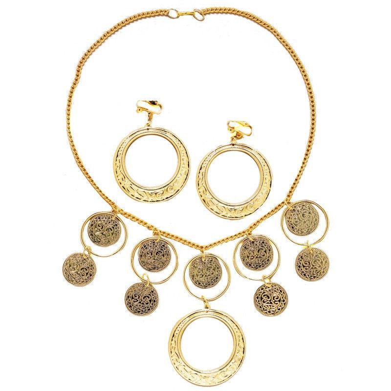 Gold Gypsy Necklace and Earrings Costume Goldtone Costume Jewelry Set by HalloweenStore.com