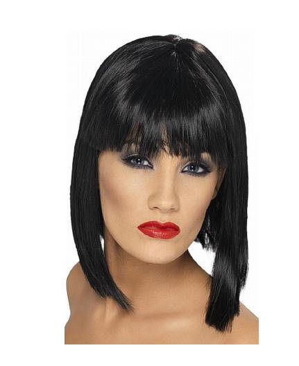 Smiffys Womens Black Glam Wig Short Blunt with Fringe by HalloweenStore.com