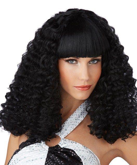 Black Disco Lady Spiral Curl Wig with Bangs by HalloweenStore.com