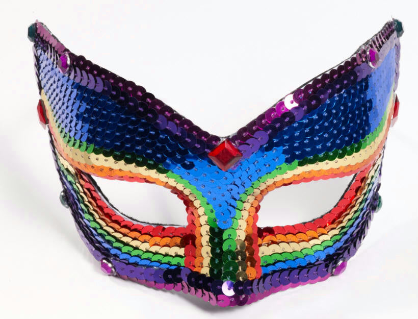 Rainbow Sequin Venetian Eyemask with Eyeglass Armbands by HalloweenStore.com
