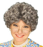 Yo Momma Short Curly Gray Granny Adult Wig by HalloweenStore.com