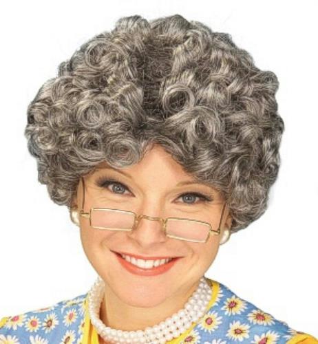 Yo Momma Short Curly Gray Granny Adult Wig by HalloweenStore.com