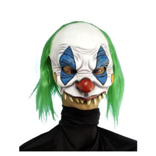 Scary Clown Chinless Mask with Green Hair by HalloweenStore.com