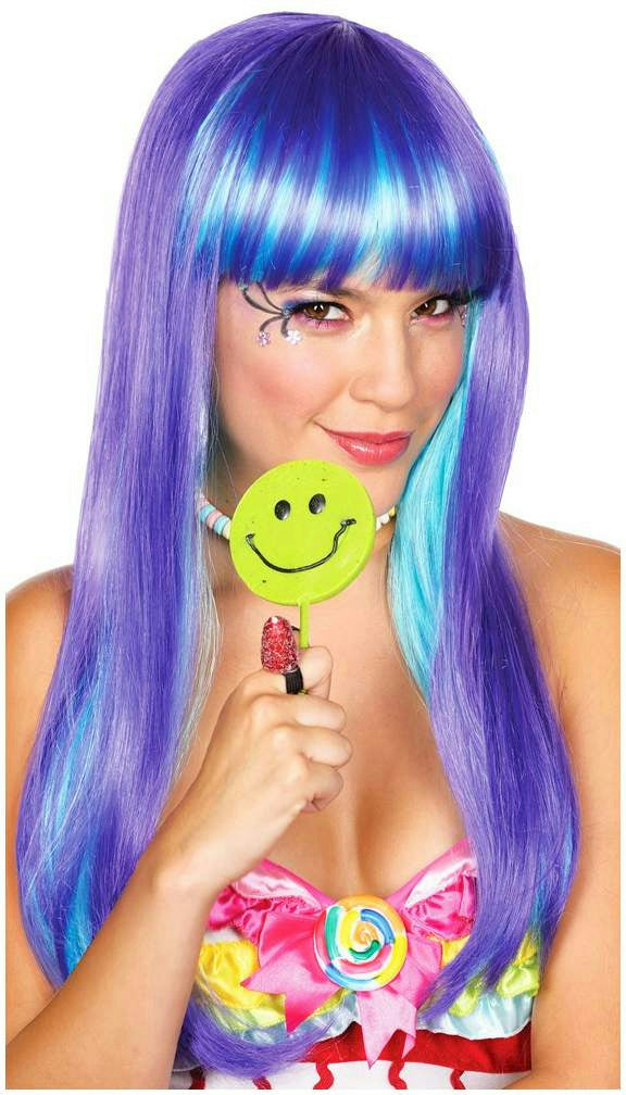 Candy Babe Long Straight Purple Wig with Bangs by HalloweenStore.com