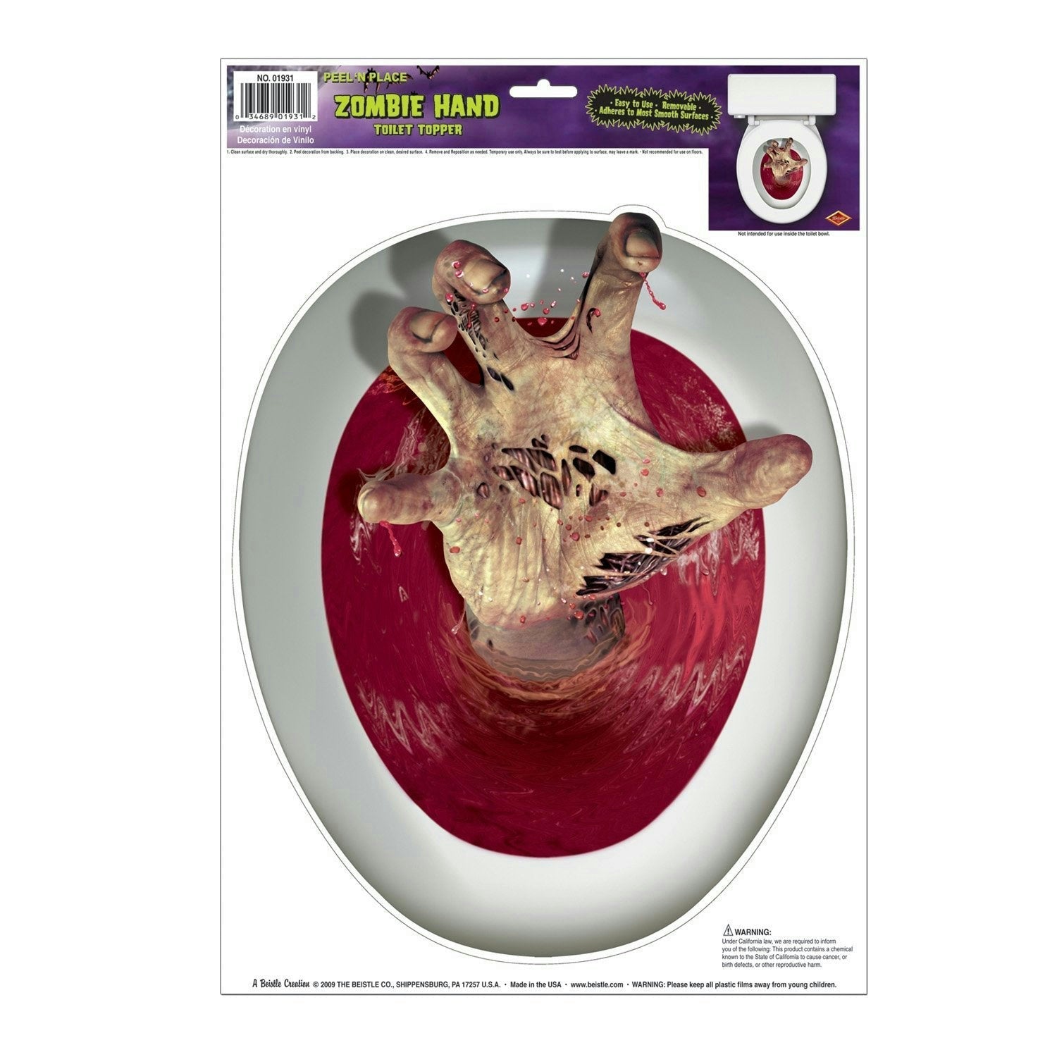 Peel 'N Place Bloody Zombie Hand Toilet Topper Joke Gag by HalloweenStore.com