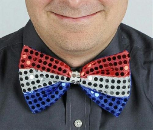 Red Silver and Blue Glitz 'N Gleam Sequin Bow Tie Costume Accessory 4th of July by HalloweenStore.com