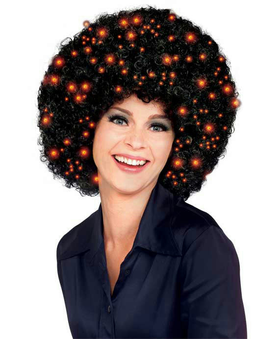 Black Fiber Optics Light Up Afro Wig Disco Pimp by HalloweenStore.com