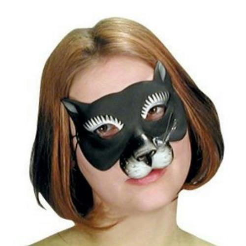 Domino Latex Black Kitty Cat Eyemask with Whiskers by HalloweenStore.com