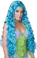 Aqua and Blue Sea Siren Mermaid Long Curly Costume Wig by HalloweenStore.com