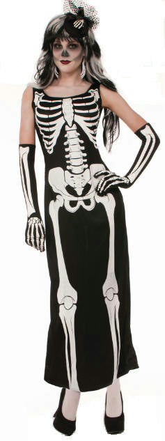 Womens Zombie Skeleton Bone Full Length Dress Halloween Costume by HalloweenStore.com